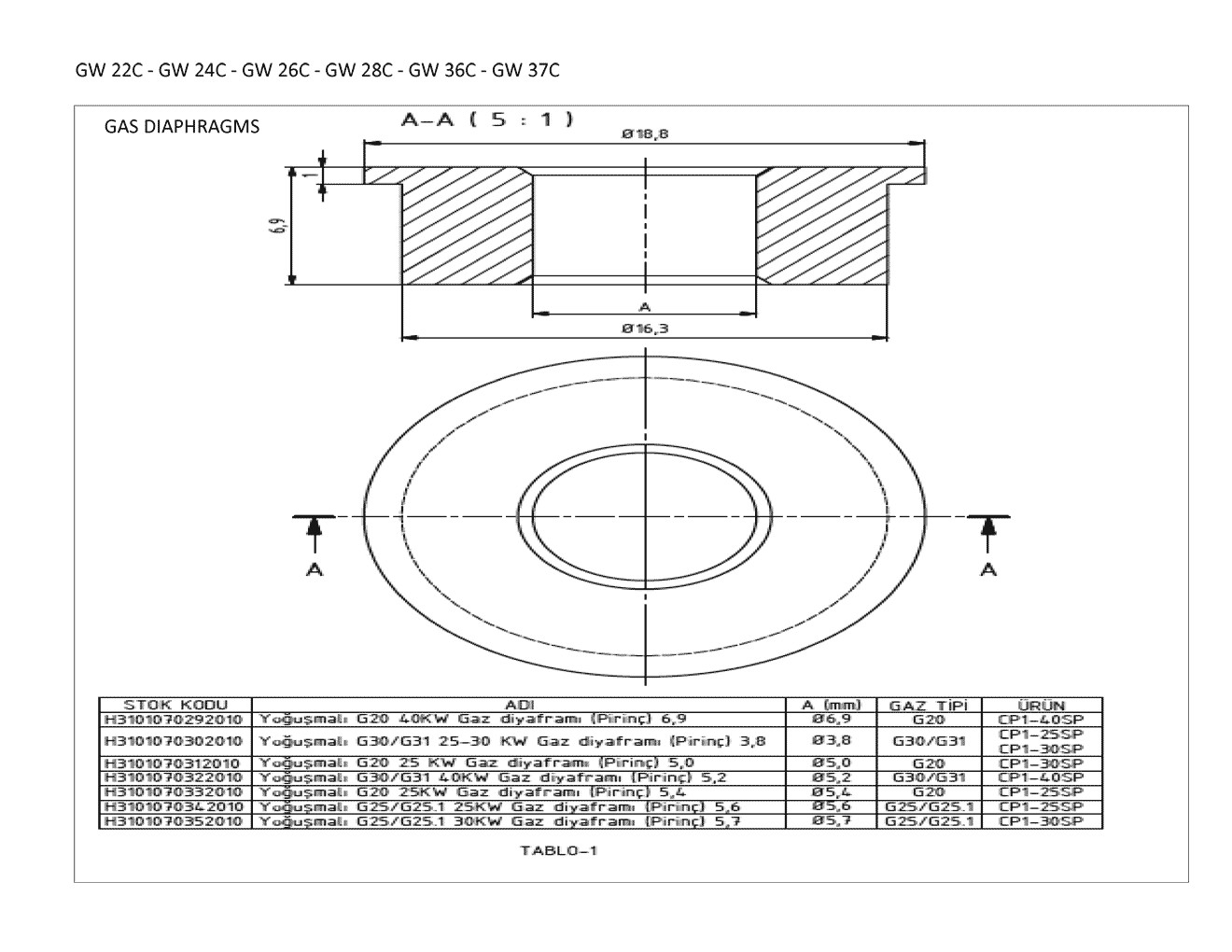 GW 28C diaphragme Pièces détachées DAIKIN pour GW 28C diaphragme cartes
