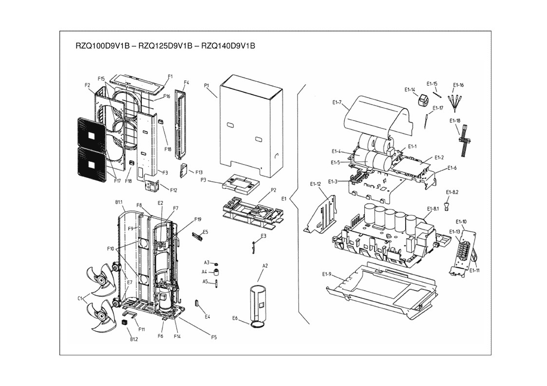 RZQ100D9V1B Partie Elec Carcasse Pièces détachées DAIKIN pour RZQ100D9V1B Partie Elec Carcasse cartes, compresseur