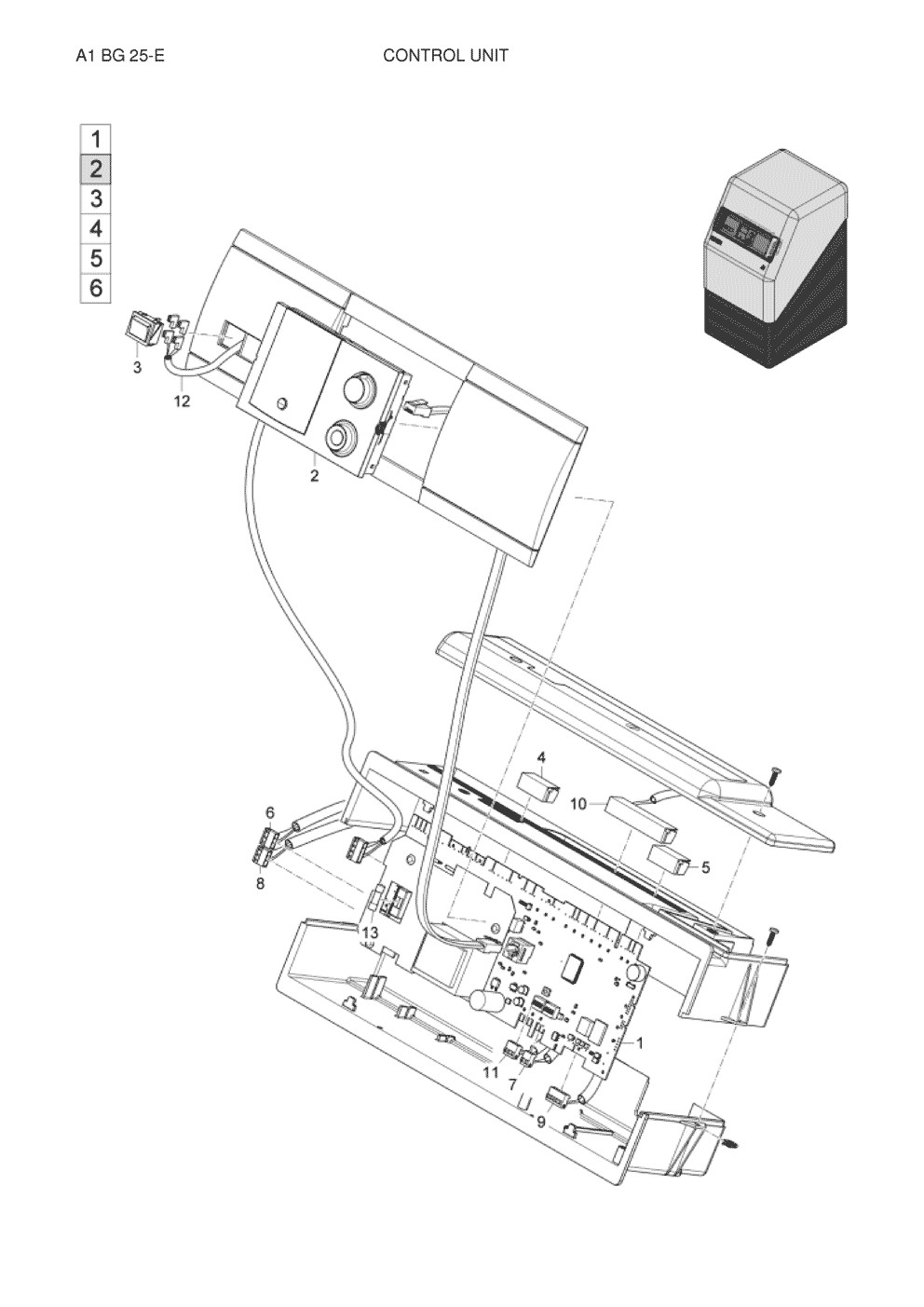 Vue Eclateé pourA1 BG 25-E Boitier de contrôlede marque DAIKIN.