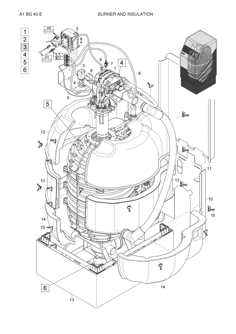 Vue Eclateé pourA1 BG 40-E Bruleur et isolationde marque DAIKIN.
