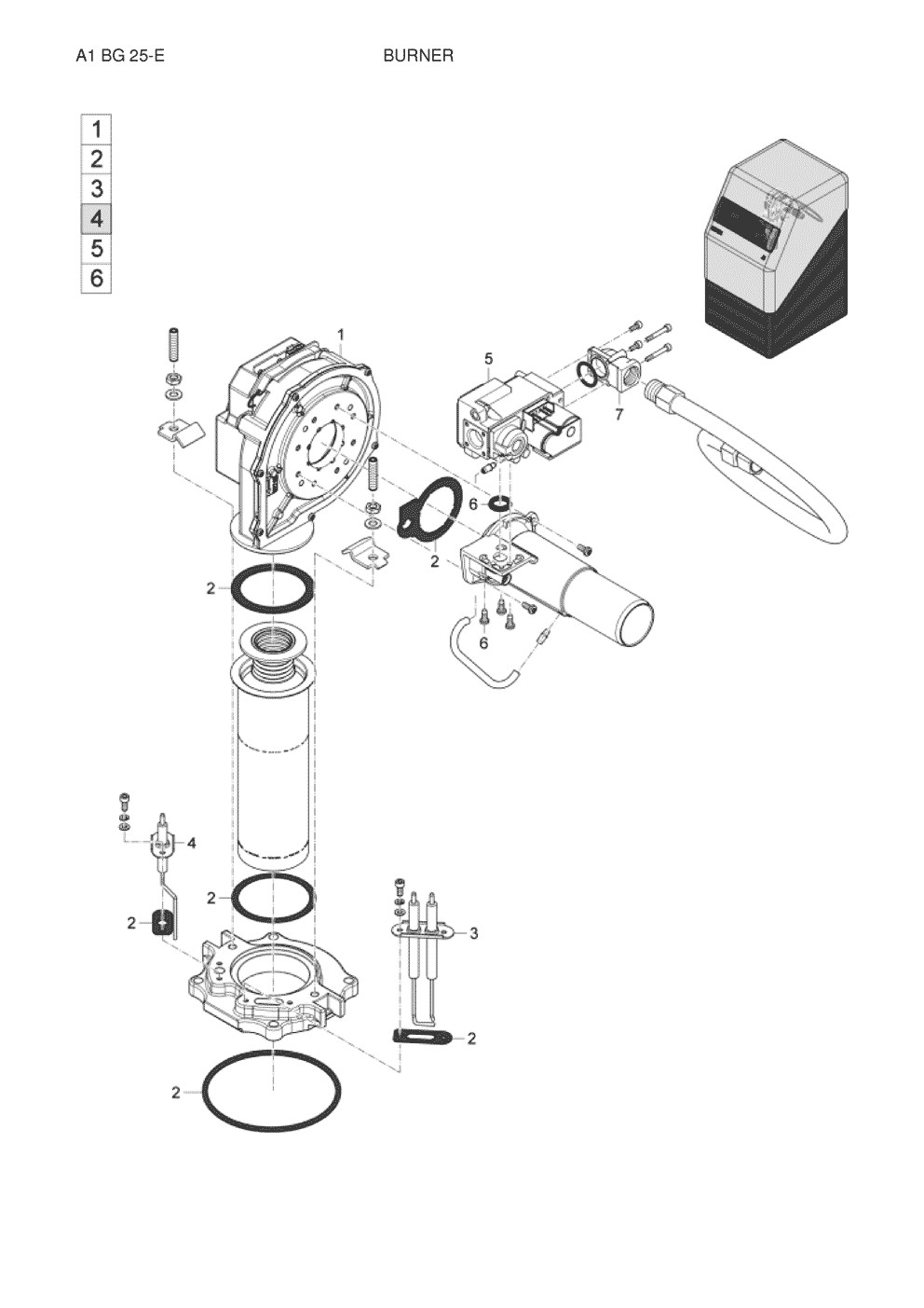 Vue Eclateé pourA1 BG 25-E Bruleurde marque DAIKIN.