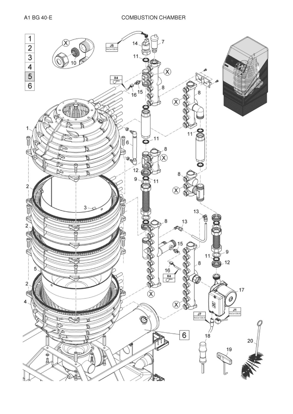 Vue Eclateé pourA1 BG 40F-E Chambre de combustionde marque DAIKIN.