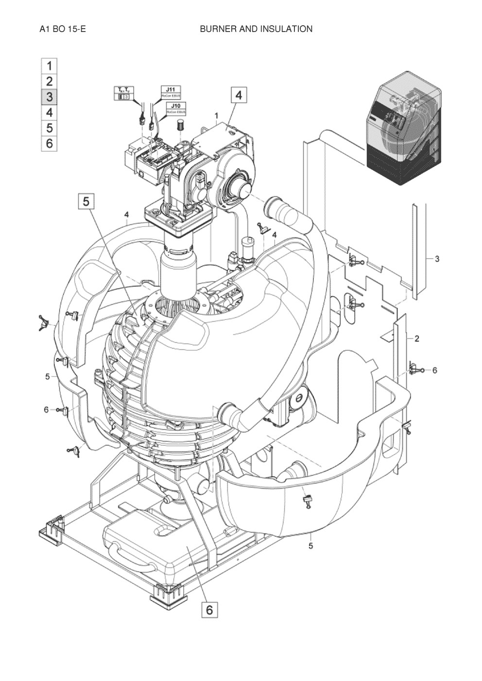 Vue Eclateé pourA1 BO 15-E Bruleur et isolationde marque DAIKIN.