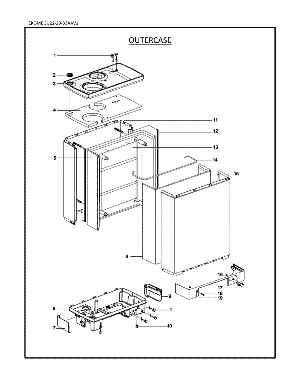 EKOMBGU33AAV1 structure général Pièces détachées DAIKIN pour EKOMBGU33AAV1 structure général cartes
