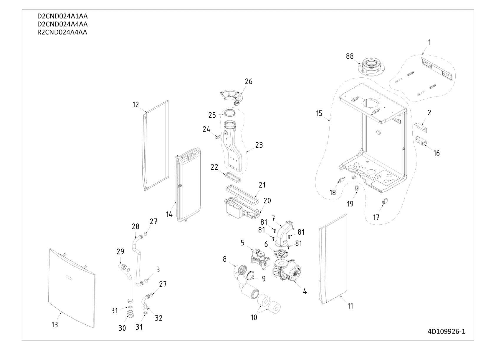 D2CND024A1AA Structure Pièces détachées DAIKIN pour D2CND024A1AA Structure cartes